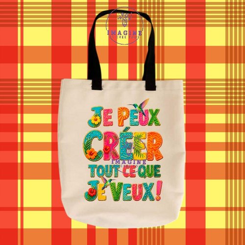 Tote bag taille m - sublimation -  impression infusible ink - texte - motivation - tropique - hibiscus - colibris