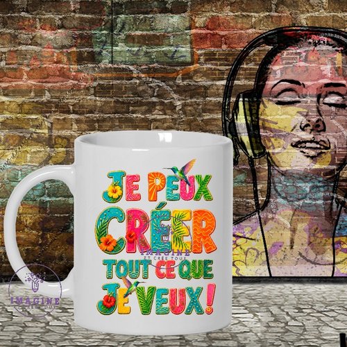 Mug - tasse - sublimation - impression infusible ink - texte - motivation - tropique - hibiscus - colibris