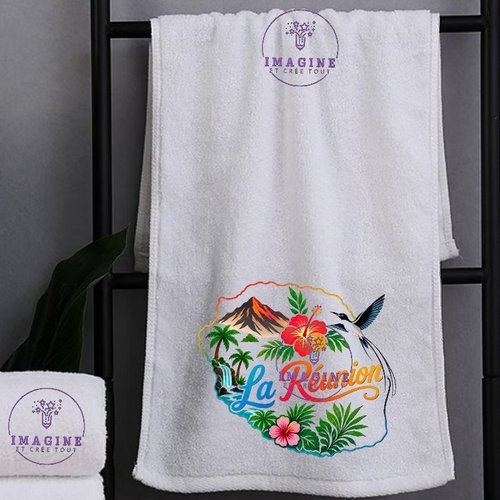 Petite serviette personnalisée pour le visage - sublimation - infusible ink - impression - carte - île de la réunion - 974