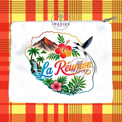 Trousse l - maquillage - sublimation - impression infusible ink -  carte - île de la réunion - 974