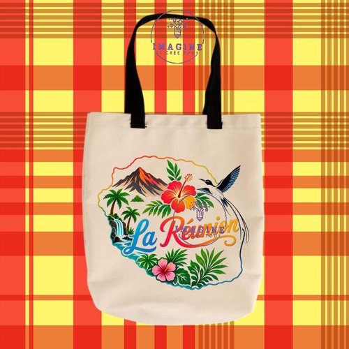 Tote bag taille m - sublimation -  impression infusible ink - carte - île de la réunion - 974