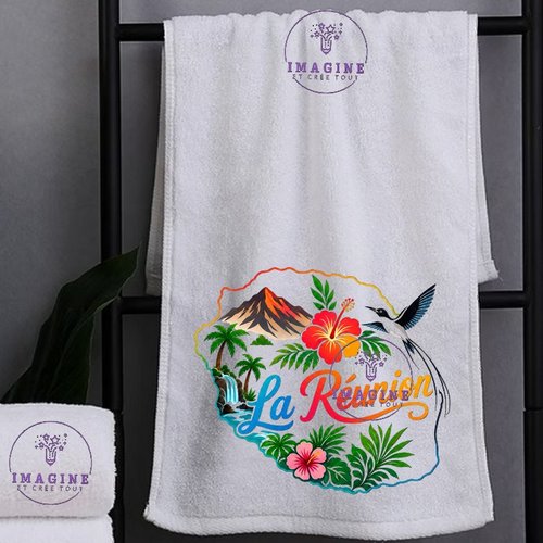 Petite serviette personnalisée pour le visage - sublimation - infusible ink - impression - carte - île de la réunion - 974