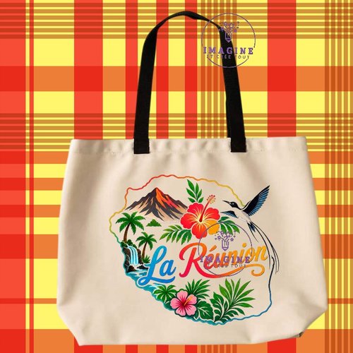 Tote bag taille l - sublimation - impression infusible ink - carte - île de la réunion - 974