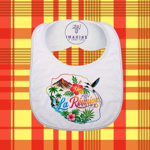 Bavoir - sublimation - impression infusible ink - carte - île de la réunion - 974