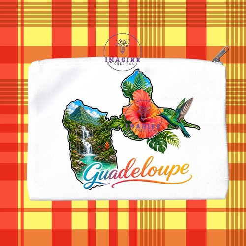 Trousse m - maquillage - sublimation - impression infusible ink - carte guadeloupe 971 - colibri - hibiscus