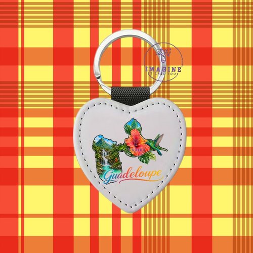 Porte clé - sublimation - impression infusible ink - carte guadeloupe - 971 - colibri - hibiscus - chutes d'eau