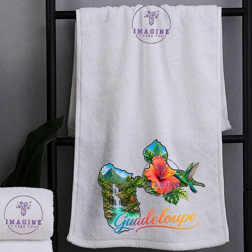 Petite serviette personnalisée pour le visage - sublimation - infusible ink - impression - carte guadeloupe - 971 - colibri - hibiscus