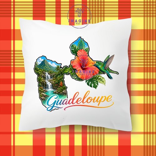 Taie personnalisée - lit - sommeil - sublimation - impression infusible ink - carte guadeloupe - 971 - colibri - hibiscus - chutes d'eau