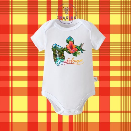 Body - bébé - baby - sublimation - impression infusible ink - carte guadeloupe - 971 - colibri - hibiscus - chutes d'eau