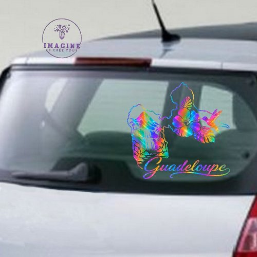 Sticker - guadeloupe - 971 - île - tropique - hibiscus - colibri - vinyle holographique permanent