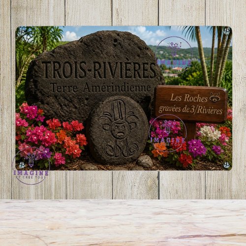 Tableau mural - sublimation -  impression infusible ink - plaque aluminium - trois rivières - terre amérindienne - roches gravées