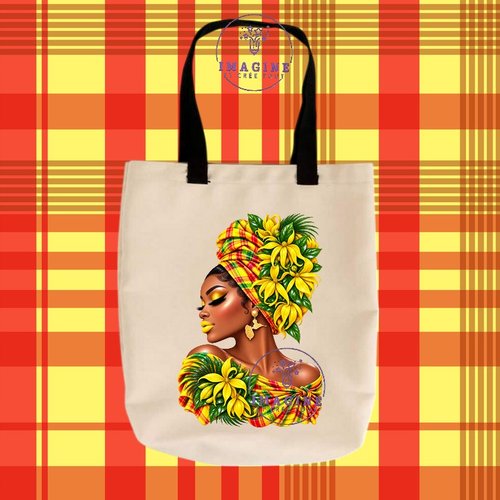 Tote bag taille m - sublimation -  impression infusible ink - silhouette - ylan ylan - madras - bijoux créole