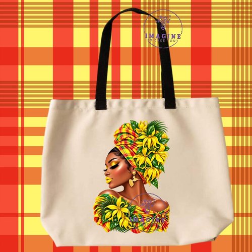 Tote bag taille l - sublimation - impression infusible ink - silhouette - ylan ylan - madras - bijoux créole