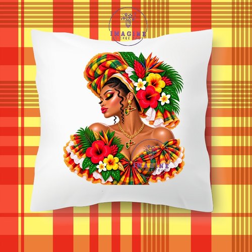 Taie personnalisée - lit - sommeil - sublimation - impression infusible ink -  silhouette - tenue traditionnelle - madras - bijoux créole