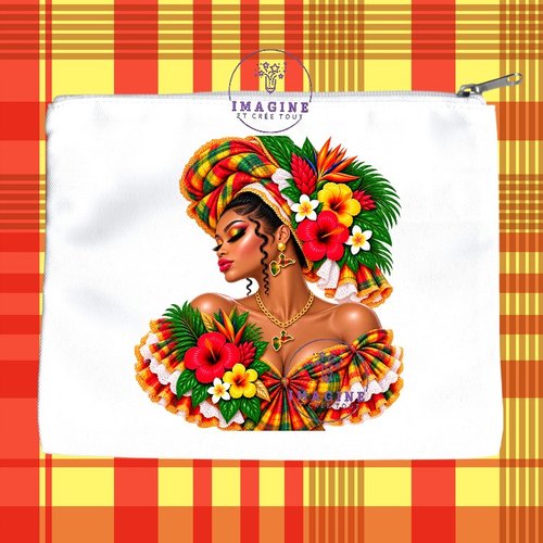 Trousse l - maquillage - sublimation - impression infusible ink - silhouette - tenue traditionnelle - madras - bijoux créole