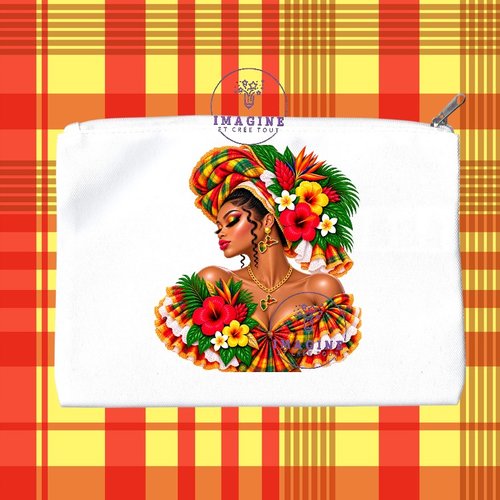 Trousse m - maquillage - sublimation - impression infusible ink - silhouette - tenue traditionnelle - madras - bijoux créole