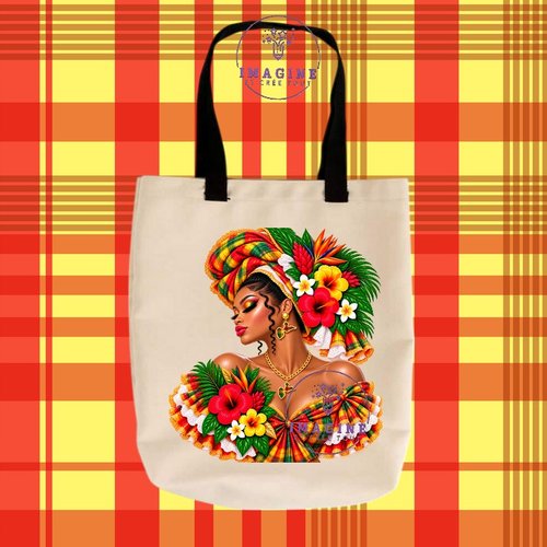 Tote bag taille m - sublimation -  impression infusible ink - silhouette - tenue traditionnelle - madras - bijoux créole