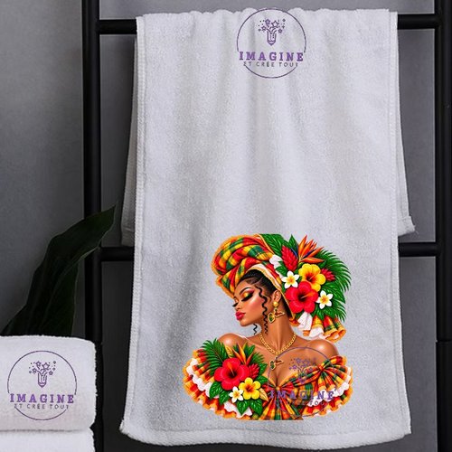Petite serviette personnalisée pour le visage - sublimation - infusible ink - impression - silhouette - tenue traditionnelle - madras - bij