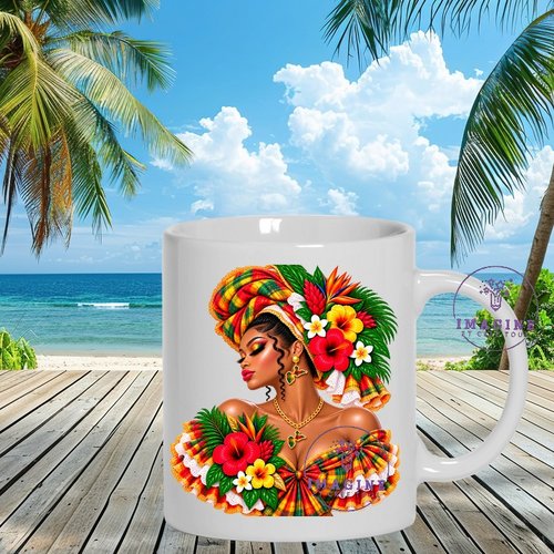 Mug - tasse - sublimation - impression infusible ink - silhouette - tenue traditionnelle - madras - bijoux créole