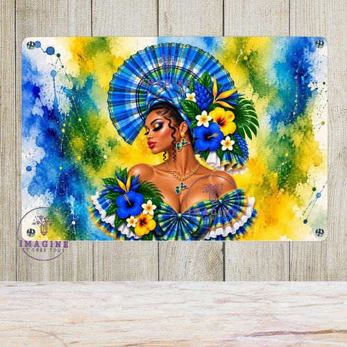 Tableau mural - sublimation -  impression infusible ink - plaque aluminium - silhouette - tenue traditionnelle - madras - bijoux créole