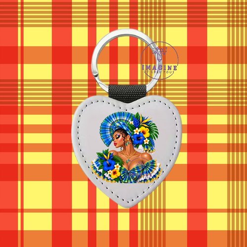 Porte clé - sublimation - impression infusible ink - silhouette - tenue traditionnelle - madras bleu - bijoux créole