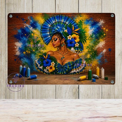 Tableau mural - sublimation -  impression infusible ink - plaque aluminium - silhouette - tenue traditionnelle - madras - fresque - mur