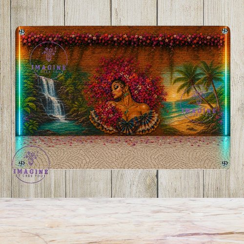 Tableau mural - sublimation -  impression infusible ink - plaque aluminium - silhouette - tenue traditionnelle - madras - fresque - mur