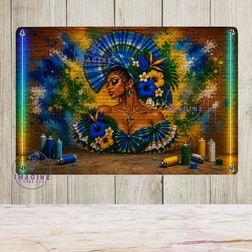 Tableau mural - sublimation -  impression infusible ink - plaque aluminium - silhouette - tenue traditionnelle - madras - fresque - mur