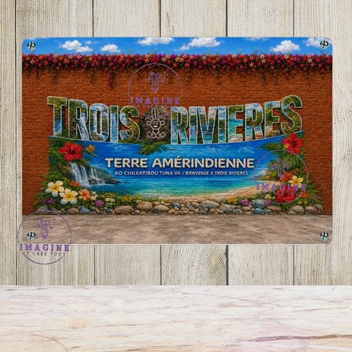 Tableau mural - sublimation -  impression infusible ink - plaque aluminium - bienvenue à 3/ rivières - terre amérindienne - fresque
