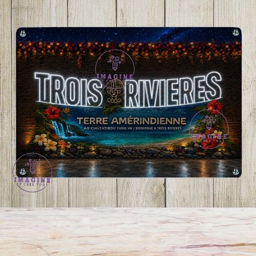 Tableau mural - sublimation -  impression infusible ink - plaque aluminium - bienvenue à 3/ rivières - terre amérindienne - fresque