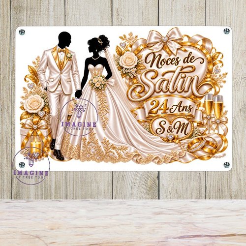 Tableau mural - sublimation -  impression infusible ink - plaque aluminium - anniversaire mariage - noces de satin - 24 ans