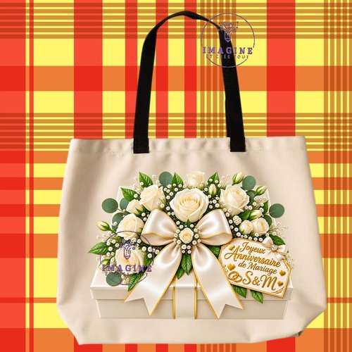 Tote bag taille l - sublimation - impression infusible ink - anniversaire mariage - noces de satin - 24 ans