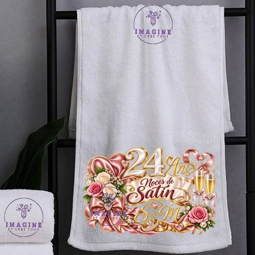 Petite serviette personnalisée pour le visage - sublimation - infusible ink - impression -  anniversaire mariage - noces de satin - 24 ans