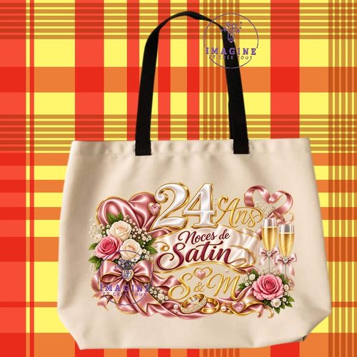 Tote bag taille l - sublimation - impression infusible ink - anniversaire mariage - noces de satin - 24 ans