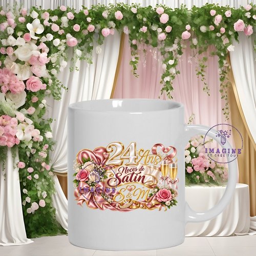 Mug - tasse - sublimation - impression infusible ink - anniversaire mariage - noces de satin - 24 ans