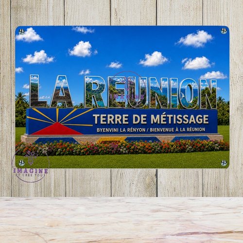 Tableau mural - sublimation -  impression infusible ink - plaque aluminium - bienvenue à l'île de la réunion - 974 - 3d