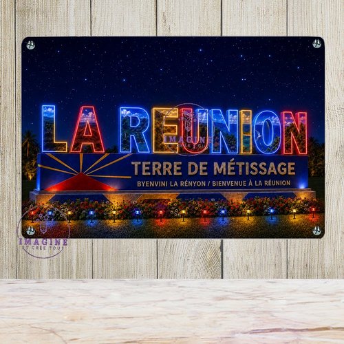 Tableau mural - sublimation -  impression infusible ink - plaque aluminium - bienvenue à l'île de la réunion - 974 - 3d