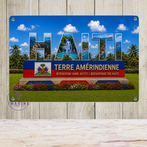 Tableau mural - sublimation -  impression infusible ink - plaque aluminium - bienvenue en haiti - port au prince - 3d