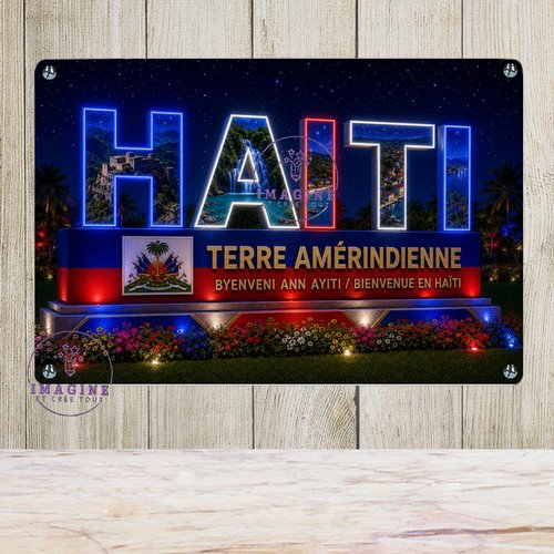 Tableau mural - sublimation -  impression infusible ink - plaque aluminium - bienvenue en haiti - port au prince - 3d
