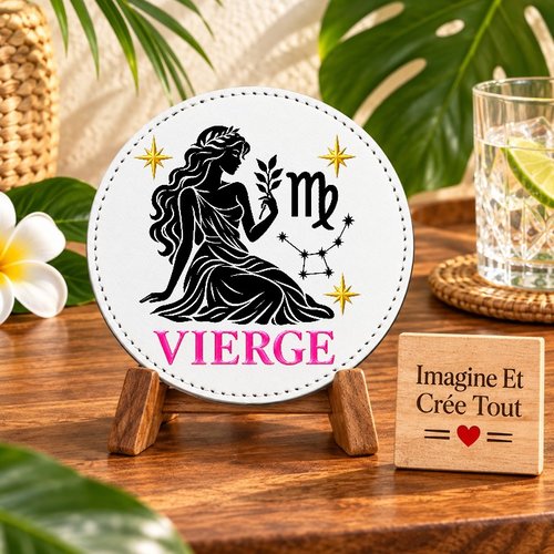 Sous verre en cuir - sublimation - impression infusible ink - signe astrologique - vierge - horoscope - constellation