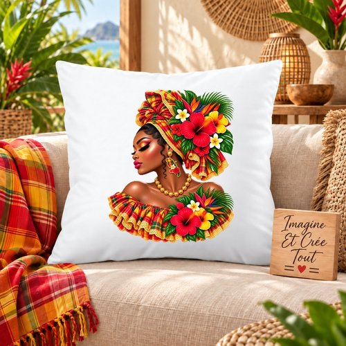 Taie personnalisée - lit - sommeil - sublimation - impression infusible ink - tête madras - hibiscus - carte martinique - 972