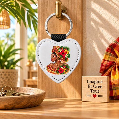 Porte clé - sublimation - impression infusible ink - tête madras - hibiscus - carte martinique - 972