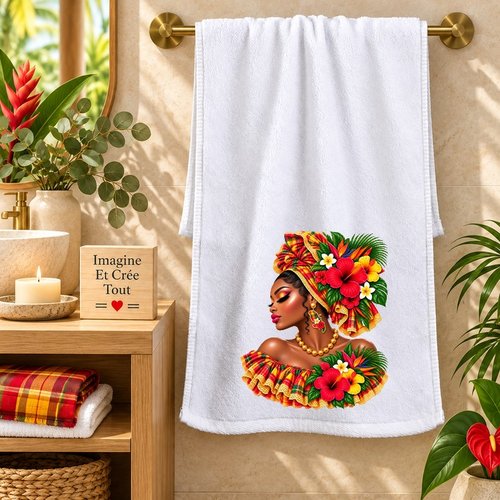 Petite serviette personnalisée pour le visage - sublimation - infusible ink - impression - tête madras - hibiscus - carte martinique - 972