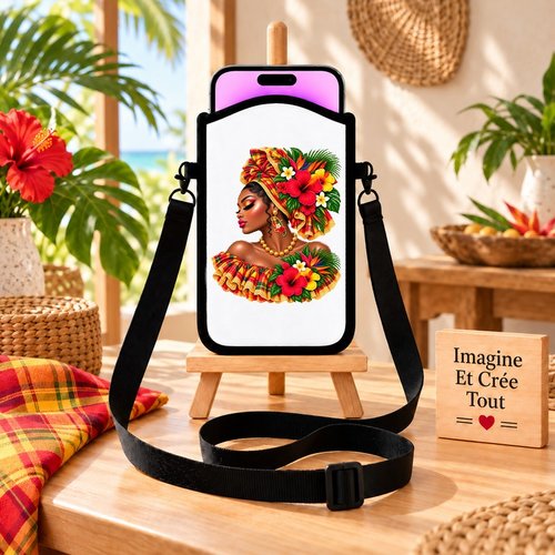 Housse sacoche téléphone portable - sublimation - impression infusible ink - tête madras - hibiscus - carte martinique - 972