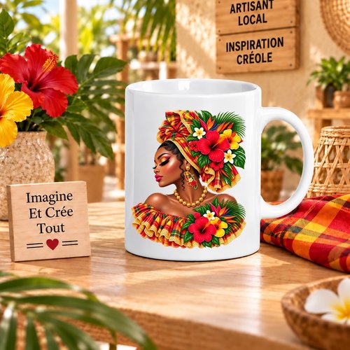 Mug - tasse - sublimation - impression infusible ink - tête madras - hibiscus - carte martinique - 972