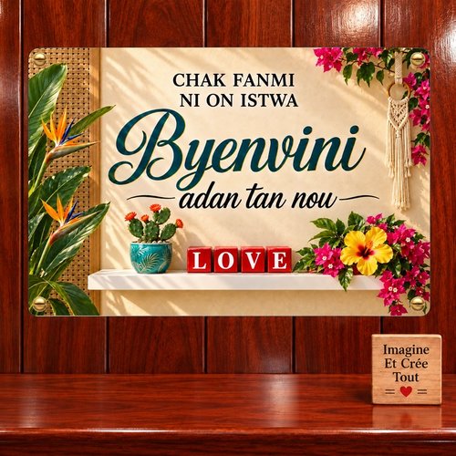 Tableau mural - sublimation -  impression infusible ink - plaque aluminium - bienvenue - welcome - maison - créole