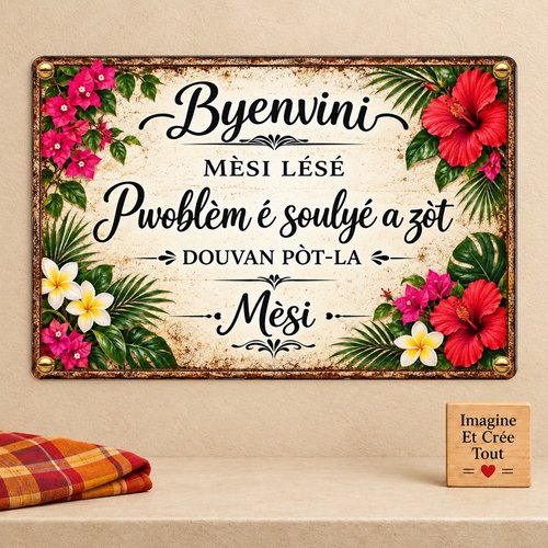 Tableau mural - sublimation -  impression infusible ink - plaque aluminium - bienvenue - welcome - maison - créole