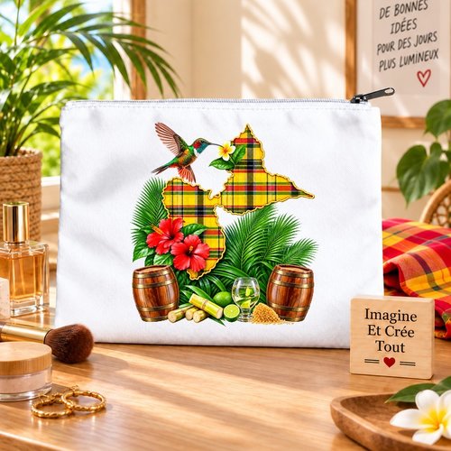 Trousse l - maquillage - école - sublimation - impression infusible ink - carte guadeloupe - madras - colibri - 971