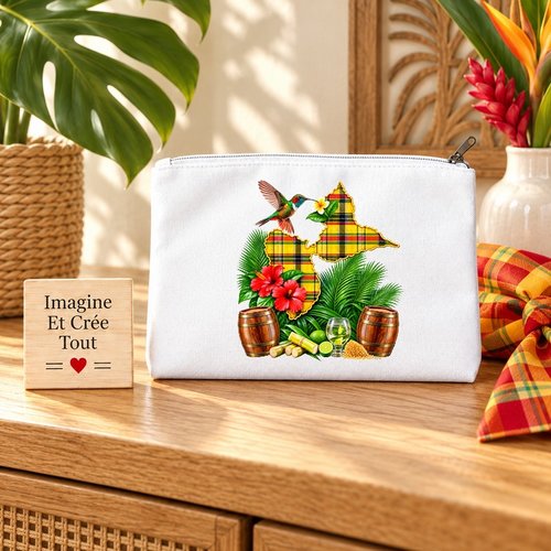 Trousse m - maquillage - école - sublimation - impression infusible ink - carte guadeloupe - madras - colibri - 971