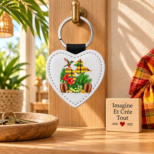 Porte clé - sublimation - impression infusible ink - carte guadeloupe - madras - colibri - 971